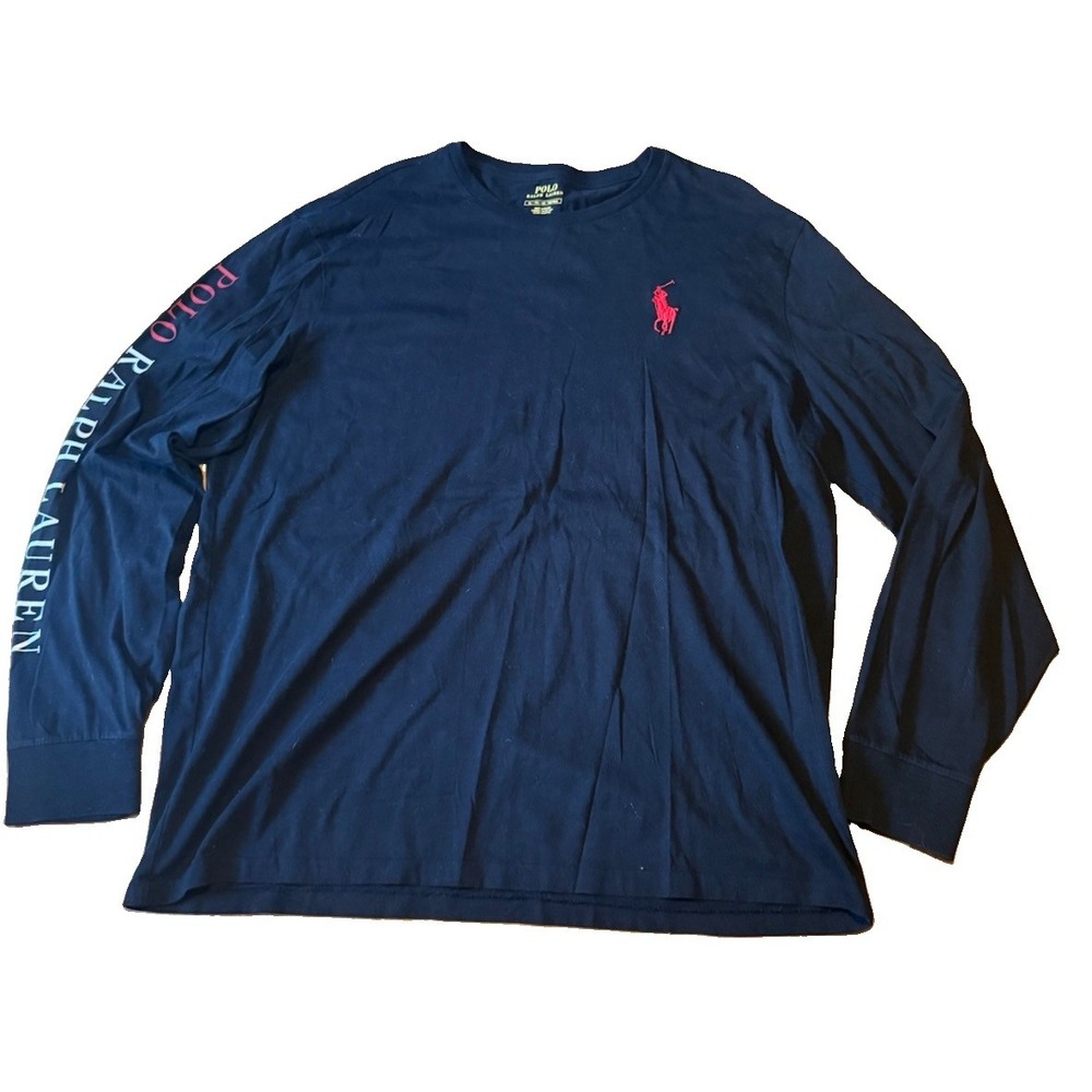 Polo Ralph Lauren Big Pony Long Sleeve Black T-Shirt Mens XL Sleeve Print Tee